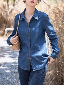 Camisas de Mezclilla con Cuello y Botones para Mujer, Estilo Casual de Otoño, Manga Larga - Product Image 6