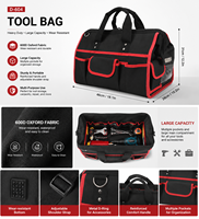 Grande sacoche à outils en tissu Oxford imperméable avec fermeture éclair pour électriciens et ouvriers du bâtiment - Organisateur de matériel portable