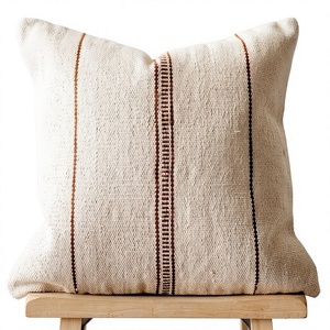 Bohemian Striped Wool <b>Throw</b> Pillow Cover Square Woven Zipper Closure Removable Washable Non-Toxic Polyester Filling Decorative - Product Image 1