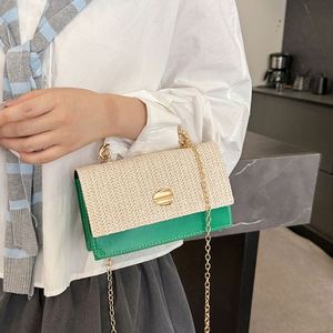 Wholesale Color Blocked Grass Woven Small <b>square</b> Bag, Personalized and Versatile Handbag, Retro Niche Crossbody Shoulder Bag - Product Image 3