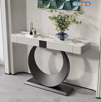 Table console moderne et simple en métal et bois avec plateau rock pour l'entrée de la maison, le mur, le divertissement ou le salon, avec tiroir.