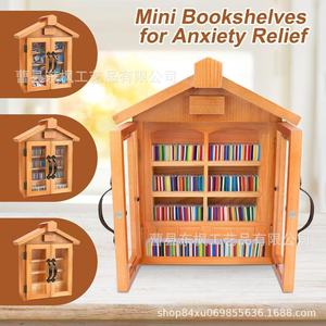 Mini estantería de madera con forma de casa para aliviar la ansiedad, decoración de escritorio de madera maciza, biblioteca novedosa para el alivio del estrés - Product Image 2