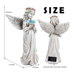 Sculpture de fille ange Statue de <span class=keywords><strong>jardin</strong></span> étanche en résine avec lumière solaire Décoration extérieure Figurine d'anges Hold Dove - Product Image 5