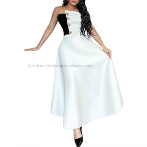 Bestseller Women's Color-Block Tube Top & High-Waist A-Line <b>Skirt</b> Elegant Two-Piece Set Fashion - Product Image 3