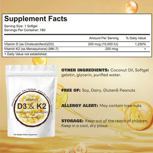 Cápsulas Blandas de <span class=keywords><strong>Vitamina</strong></span> D3 y K2 2 <span class=keywords><strong>en</strong></span> 1 de Marca Privada <span class=keywords><strong>para</strong></span> Apoyo Inmunológico, Suplemento Dietético, OEM Disponible - Product Image 3
