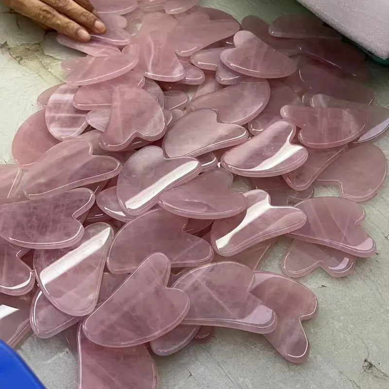 Guasha de quartzo rosa ferramenta de massagem em forma de coração gua sha de cristal rosa