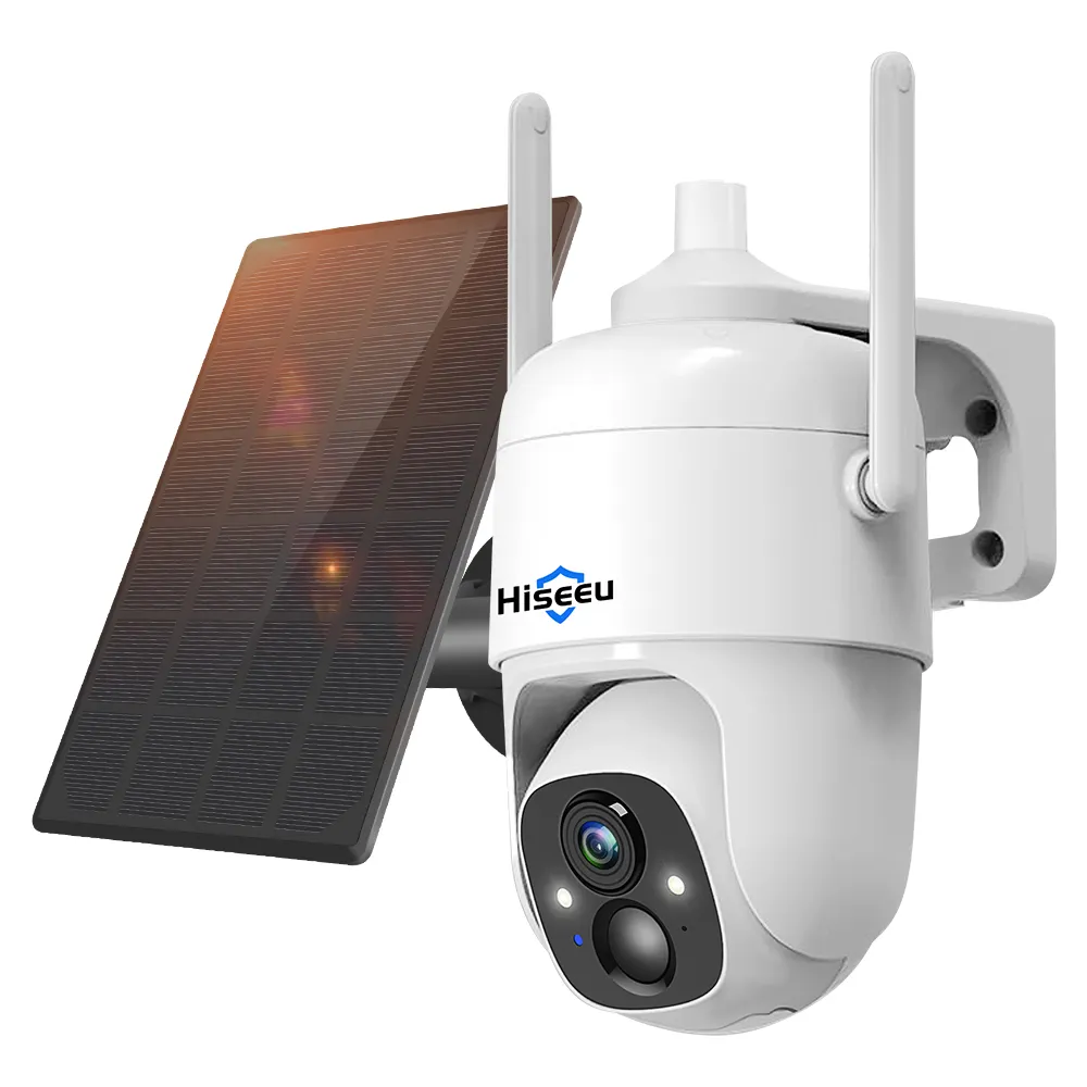 hiseeu Solar Powered Camera Pan Tilt 2.4GHz Wi-Fi PTZ Camera PIR Human Detection 2 Way Audio IP66 Waterproof Surveillance Camara