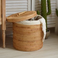 Panier à linge en rotin tissé à la main avec couvercle et doublure, grand panier en osier pour vêtements, couvertures, serviettes, panier de rangement pour la maison, l'hôtel