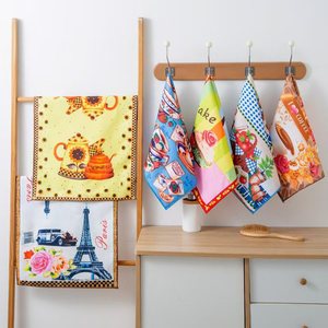 Serviette de cuisine en microfibre imprimée 40x60 cm, séchage rapide, motif floral, rectangulaire, pour usage domestique - Product Image 1