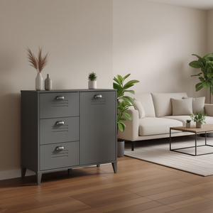 Armoire de rangement en bois d'ingénierie gris anthracite, 3 tiroirs, 1 porte, meubles de salon modernes et industriels - Product Image 2