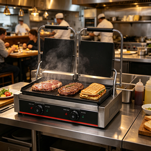 Ribbed Griddle Panini Press Machine Multi Functional <b>Breakfast</b> <b>Maker</b> for Sandwich Steak Restaurant Catering - Product Image 3