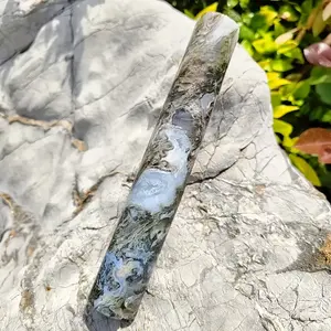 Nueva llegada Natural cristal musgo ágata torre cilíndrica varita pulida piedra curativa espiritual para Decoración - Product Image 5