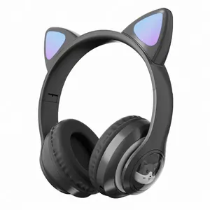 批发定制猫耳机多色发光二极管耳机3D立体声环绕声音无线耳机带麦克风