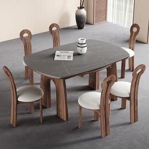 Mesa de comedor de estilo vintage hecha a medida, con tablero de piedra extensible y plegable, de cuadrada a redonda, con superficie de madera maciza de nogal. - Product Image 4