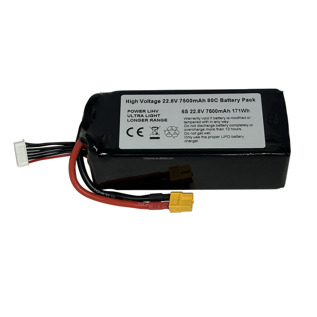 High Voltage 6S 22.8V 7500mAh 80C LiPo Battery Pack for RC Cars Drones FPV Racing Helicopters Airplane Models