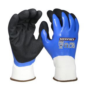 MaxiPact Logo personnalisé Vente en gros 15G Gants en nitrile sableux à double trempage Gants en nitrile bleu lisse entièrement enduits pour l'étanchéité - Product Image 1