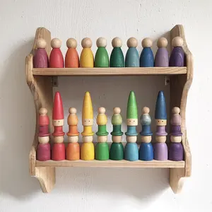 婴儿钉娃娃套装北欧彩虹木制人物建造者蒙特梭利儿童DIY积木空白木材多样性玩具