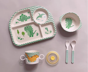 Juego de platos y cuencos de dibujos animados para niños pequeños, juego de platos divididos de bambú ecológico para niños, suministros de alimentació<span class=keywords><strong>n</strong></span> para niños pequeños, juego de vajilla para niños - Product Image 5