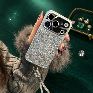เคสโทรศัพท์หรูหราแบบ PC ประดับกลิตเตอร์กันกระแทกพร้อมสายคล้องสำหรับ iPhone - Product Image 2