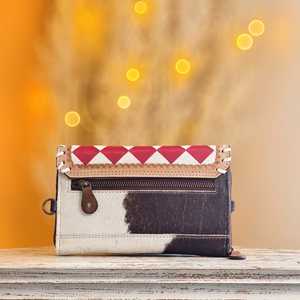 Nueva Cartera de Cuero Genuino 100% con Diseño de Diamantes en Blanco y Negro, Bloqueo RFID, Cierre Largo a Presión para Mujer - Product Image 2