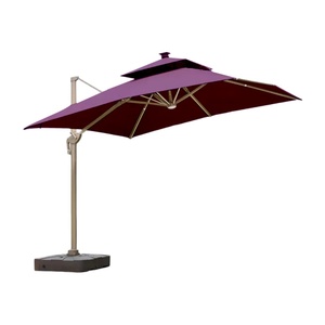 Parasol déporté en aluminium de 11 pieds avec éclairage solaire LED, couleur beige putty, housse de parasol déporté, robuste, imperméable - Product Image 1