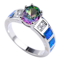 Bague en argent sterling 925 avec opale tropicale incrustée, opale de feu bleue, vente en gros