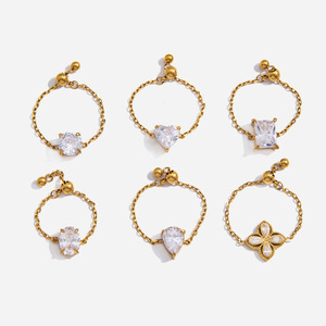 <b>Adjustable</b> Zircon <b>Ring</b> Gold Chain Claw Setting Unisex Fashion Jewelry Gift - Product Image 1