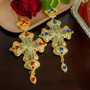 Collana croce ortodossa orientale HT vescovo placcato oro religioso gesus croce croce ciondolo cristiano regalo
