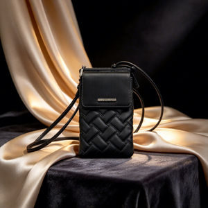 Women Woven <b>Quilted</b> Phone Crossbody Bag Faux Leather Mini Cell Phone Purse With Adjustable Thin Shoulder Strap - Product Image 1