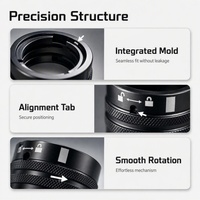 Anneau adaptateur d'objectif optique moleté sur mesure, pièces d'objectif d'appareil photo en aluminium anodisé noir usiné CNC