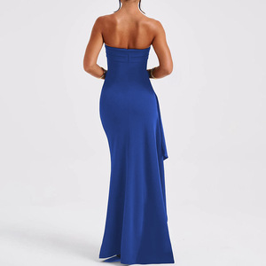 Vestido de noche sin tirantes para mujer, largo hasta el suelo, con abertura alta, sin espalda, cintura natural, elegante vestido de otoño - Product Image 4
