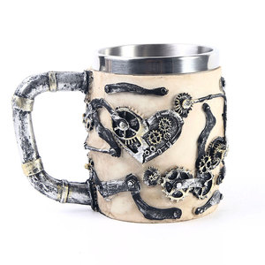 Nuove imitazioni boccale di birra in legno tazza <span class=keywords><strong>da</strong></span> caffè vichinga Vintage fodera in metallo in acciaio inossidabile tazza <span class=keywords><strong>da</strong></span> tè in resina personalizzata 3d di grande capacità - Product Image 3
