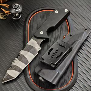 Couteau à lame fixe en acier 8Cr13 noir <span class=keywords><strong>de</strong></span> haute qualité, couteau <span class=keywords><strong>de</strong></span> survie et <span class=keywords><strong>de</strong></span> chasse plein pied, manche G10 avec étui Kydex - Product Image 2