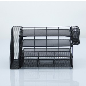Desktop <b>File</b> Rack 6 Tier Metal Mesh Office Organizer Storage Shelf For Stationery With <b>Drawers</b> Rectangle Standing Type - Product Image 1