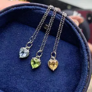 Factory Supply Fashion Summer 925 Sterling Silver Natural Garnet Tarnish Free Cute Jewellery Pendant Necklaces