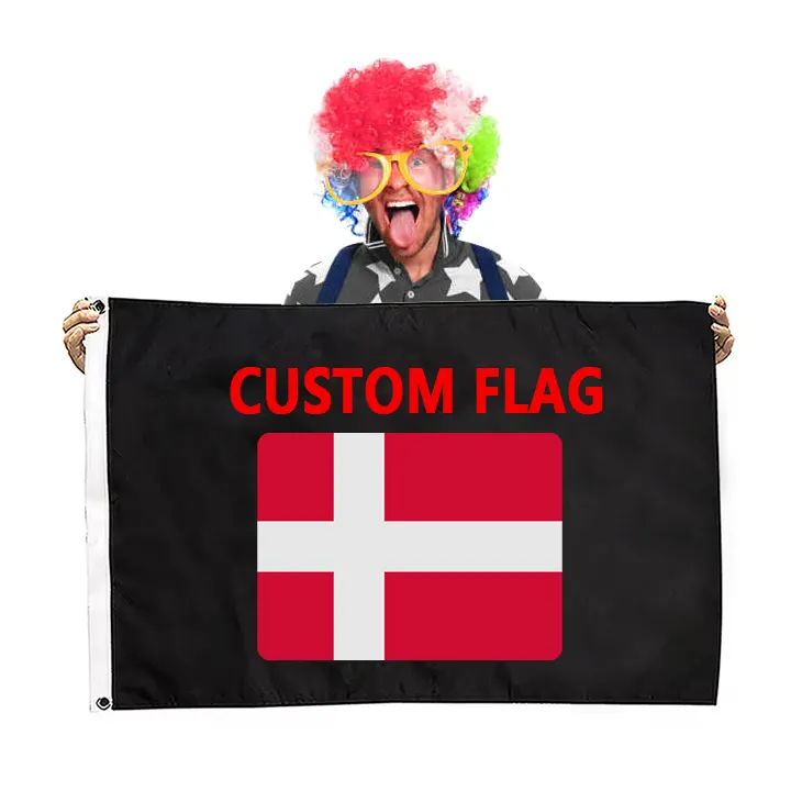 2024 personnalisé 90x150cm drapeau Polyester sérigraphie Logo extérieur fête Fans drapeau acclamé célébration Danemark drapeau