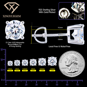 Pendientes de Moissanita: Pendientes de Plata de Ley con Moissanita Certificada D/VVS de Corte Brillante Redondo para Mujeres y Hombres - Product Image 4
