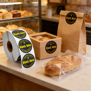 Étiquettes adhésives rondes personnalisées avec impression dorée, étanches, pour boîtes alimentaires, autocollants de sécurité avec <span class=keywords><strong>mon</strong></span> logo en rouleau pour l'emballage de boulangerie - Product Image 2