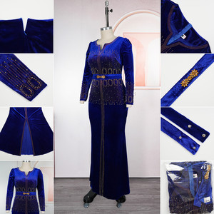 S10933 Abiti Formali di Lusso per Donne, <span class=keywords><strong>Vestito</strong></span> da Festa <span class=keywords><strong>in</strong></span> <span class=keywords><strong>Velluto</strong></span> Riccamente Decorato <span class=keywords><strong>con</strong></span> Strass e Perline, <span class=keywords><strong>con</strong></span> <span class=keywords><strong>Spacco</strong></span> e Cintura, per Cerimonie - Product Image 5