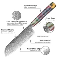 Couteau Santoku en acier Damas forgé de 7 pouces, ambidextre, avec manche rond en bois, couteau à découper la viande de style japonais