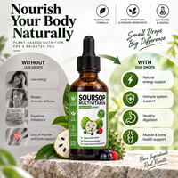 Gouttes liquides multivitaminées de corossol 60 ml (2 fl oz) à base de plantes, végétaliennes, sans gluten, sans OGM, complément alimentaire favorisant l'énergie
