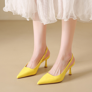 Giày sandal nữ nhiều màu sắc mũi nhọn kiểu nửa dép, đơn giản, màu trơn, gót nhọn cao 7cm - Product Image 3
