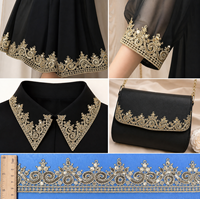 LEIXUSI Dentelle brodée à la main avec des paillettes dorées de 5 cm, soluble dans l'eau, pour les accessoires de costume de danse pour enfants