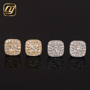 Luxury <b>Square</b> <b>Diamond</b> Stud <b>Earrings</b> S925 Silver White Gold Rhodium Plated Round Brilliant Cut Unisex Everyday Wear - Product Image 1