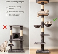 Tour verticale pour chat du sol au plafond avec plusieurs plateformes de repos, hamac suspendu et poteau à gratter en sisal pour petits appartements