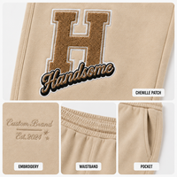 Pantalon de survêtement pour homme en molleton de coton épais, taille élastique, avec broderie chenille, style streetwear décontracté, vente en gros