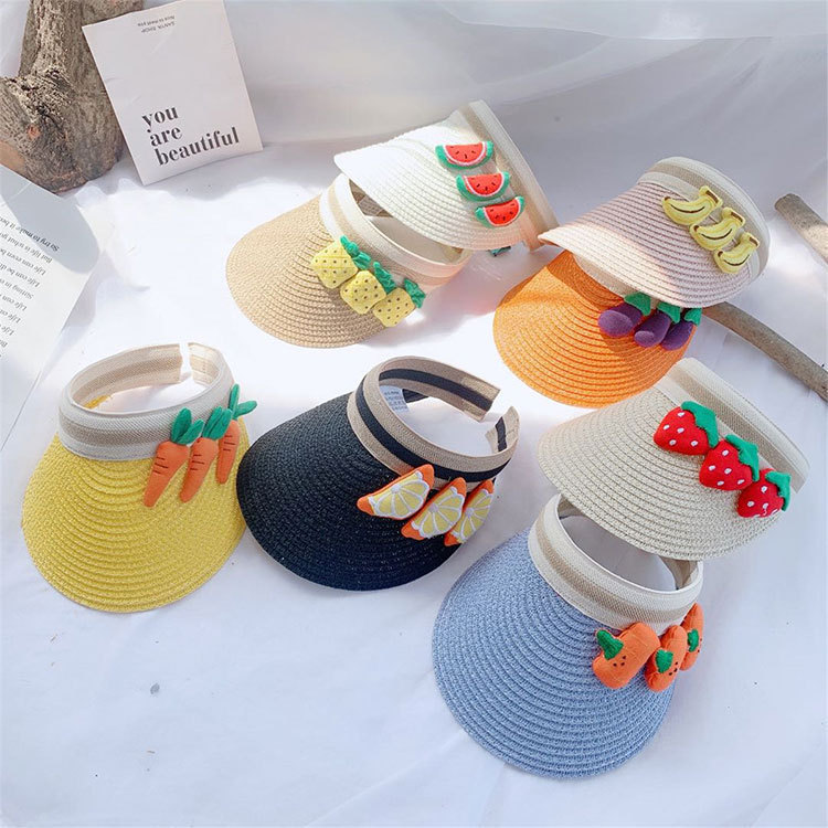 Летняя шляпа от солнца, 2022, Милая Детская кепка, милые кепки с фруктами, соломенная шляпа с козырьком для детей