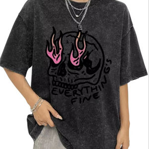 Plain Stylish Unisex Custom Logo Eco-Friendly Knitted Casual Dyed Wash <b>Promotional</b> Simple Cotton <b>T</b>-<b>Shirt</b> Printing - Product Image 1