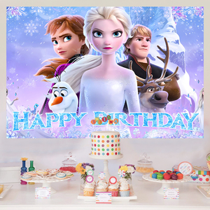 Bannière de fond de scène sur le thème de la Princesse <span class=keywords><strong>Elsa</strong></span> de La Reine des Neiges, décorations Joyeux Anniversaire, bannière de fond de scène pour fête de princesse - Product Image 1