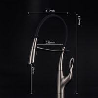 Robinet de cuisine en laiton artisanal allemand avec tuyau en silicone, aspect gris canon, mélangeur eau chaude et froide pour évier